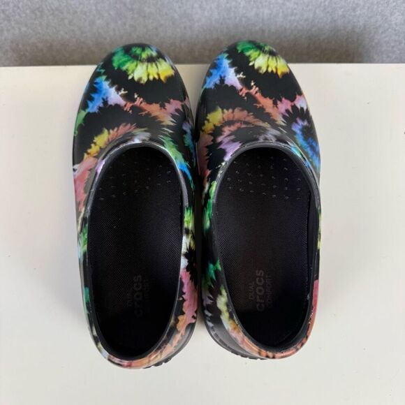 Crocs Women's Size 8 Black Tie Dye Dual Comfort Slip on Sandals Comfort - Picture 6 of 9